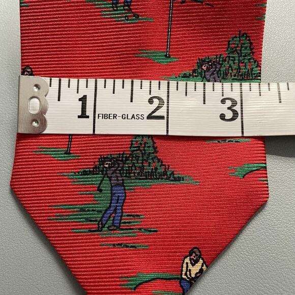 Vintage Jacobs Roberts LTD 100% Silk Tie 55” Red Novelty Golf Golfer Preppy - Picture 6 of 6